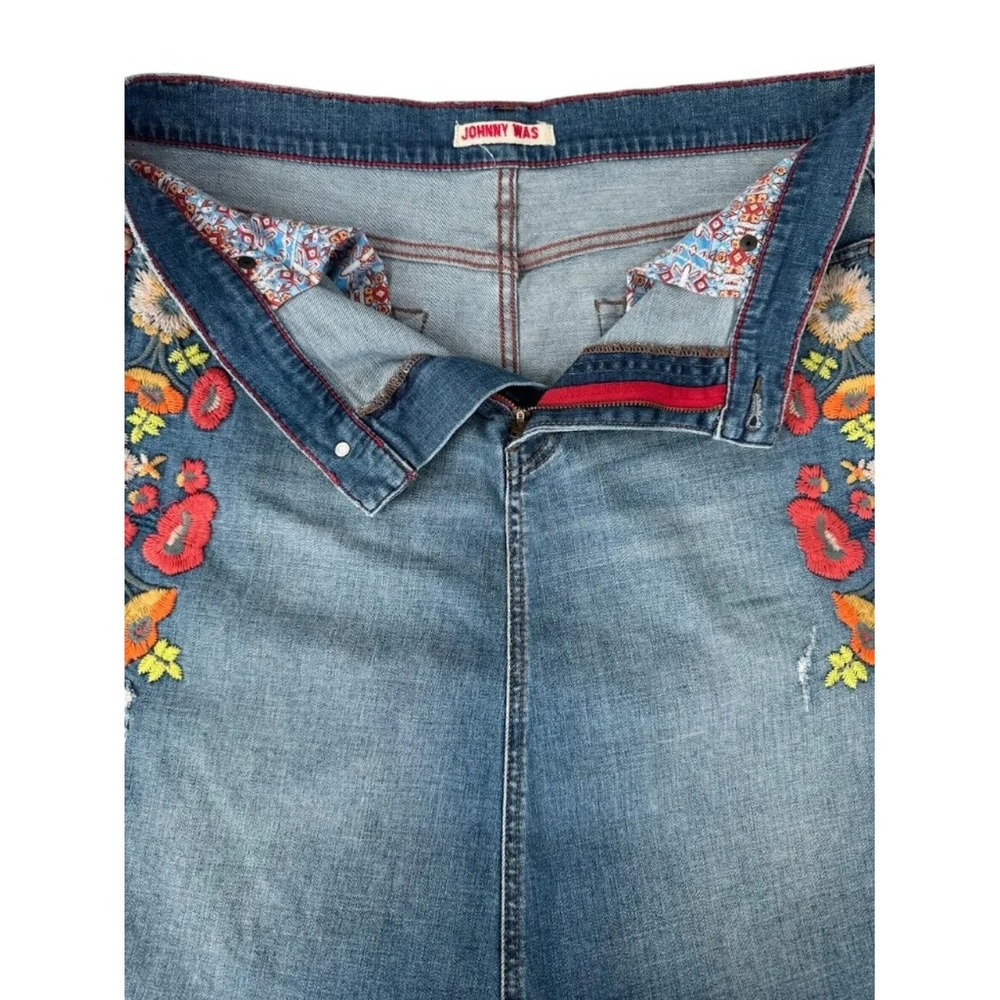 Johnny Was Christy Women's Indigo Blue Floral Embroidered Denim Skirt Size 30 - Picture 4 of 9